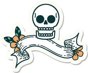 tattoo sticker with banner of a skull