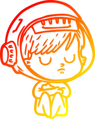warm gradient line drawing cartoon astronaut woman