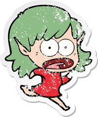 distressed sticker of a cartoon shocked elf girl