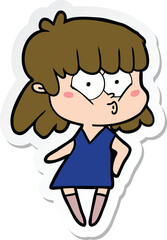 sticker of a cartoon whistling girl