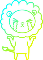 cold gradient line drawing cartoon crying lion