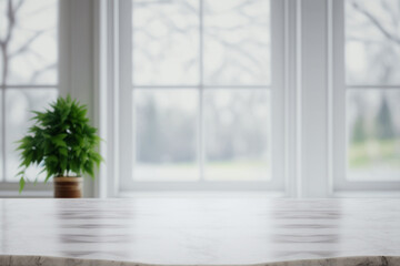 Fototapeta na wymiar Marble Counter table top on blurred background generative ai