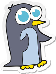 sticker of a cartoon penguin with big eyes