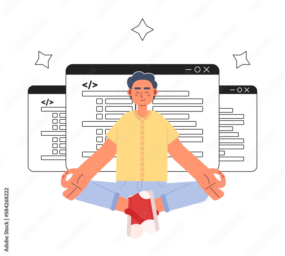 Poster talented programmer working efficiently line concept vector spot illustration. editable 2d flat cart