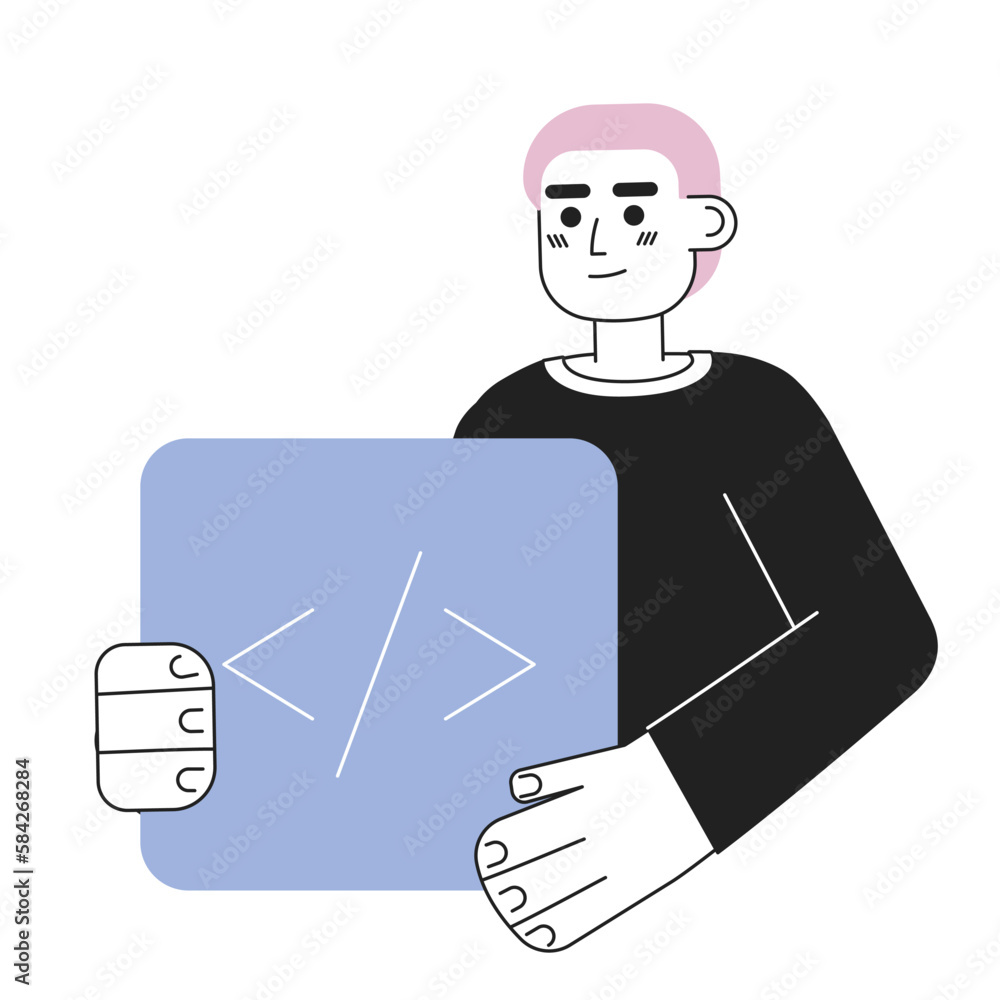 Poster professional programmer course line concept vector spot illustration. editable 2d flat cartoon chara