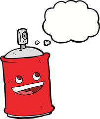 cartoon spray can with thought bubble