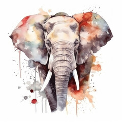 Watercolor elephant on a white background. AI generative.