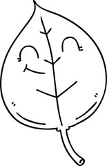quirky line drawing cartoon happy leaf