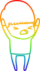 rainbow gradient line drawing cartoon stressed man