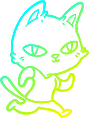 cold gradient line drawing cartoon cat running
