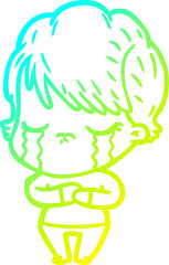 cold gradient line drawing cartoon woman crying