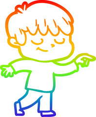 rainbow gradient line drawing cartoon happy boy
