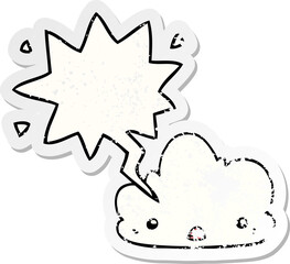 cute cartoon cloud and speech bubble distressed sticker