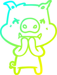 cold gradient line drawing angry cartoon pig