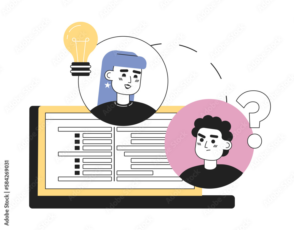 Poster effective communication in virtual team line concept vector spot illustration. editable 2d flat cart