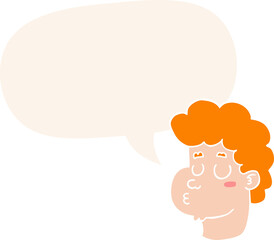 cartoon male face and speech bubble in retro style