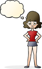 cartoon surprised woman with thought bubble