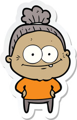 sticker of a cartoon happy old woman