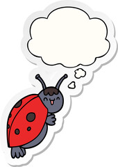 cute cartoon ladybug and thought bubble as a printed sticker