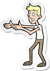sticker of a cartoon man desperately explaining