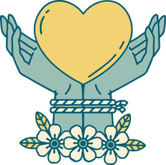 tattoo style icon of tied hands and a heart