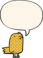 cartoon bird and speech bubble in comic book style