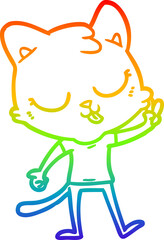 rainbow gradient line drawing cartoon cat