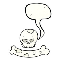 speech bubble textured cartoon skull and bone symbol