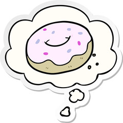 cartoon donut and thought bubble as a printed sticker