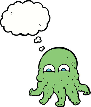 cartoon alien squid face with thought bubble