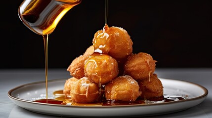 Loukoumades, fried dough balls drizzled with honey syrup and cinnamon