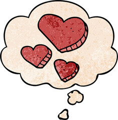 cartoon love hearts and thought bubble in grunge texture pattern style
