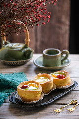 choux cream fruit, kue soes in dark background