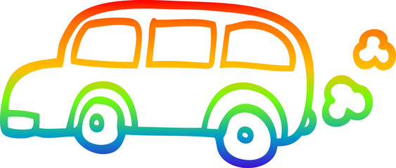 rainbow gradient line drawing cartoon school bus