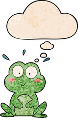 cute cartoon frog and thought bubble in grunge texture pattern style