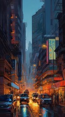 Abstracted city lights at night, generative ai
