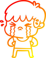 warm gradient line drawing cartoon boy crying