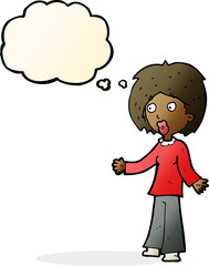 cartoon surprised woman with thought bubble