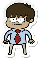 sticker of a annoyed cartoon boy