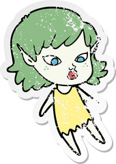 distressed sticker of a pretty cartoon elf girl