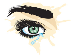 grünes Auge gezeichnet mit Tränen als Vektor Grafik