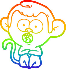 rainbow gradient line drawing cartoon shocked monkey