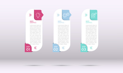 Business infographics. 3 stages of achieving the goal. Stages of the workflow, development, marketing, plan or training. Business strategy with icon icons. Report or statistics schema