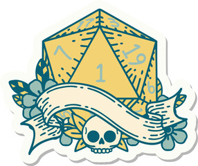 natural one d20 dice roll sticker