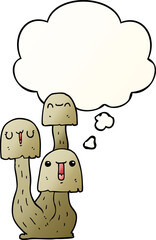 cartoon mushroom and thought bubble in smooth gradient style