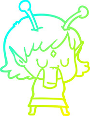 cold gradient line drawing cartoon alien girl