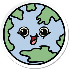 sticker of a cute cartoon planet earth
