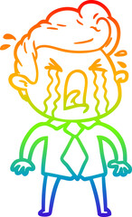 rainbow gradient line drawing cartoon crying man