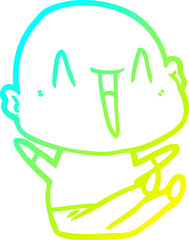 cold gradient line drawing happy cartoon bald man
