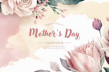 Fototapeta na wymiar Vector watercolor banner with beautiful flowers framed for mother's day. Feliz dia de la madre